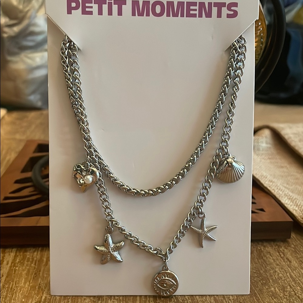NWOT Stainless Steel Silver Tone Double Strand Charm Necklace
